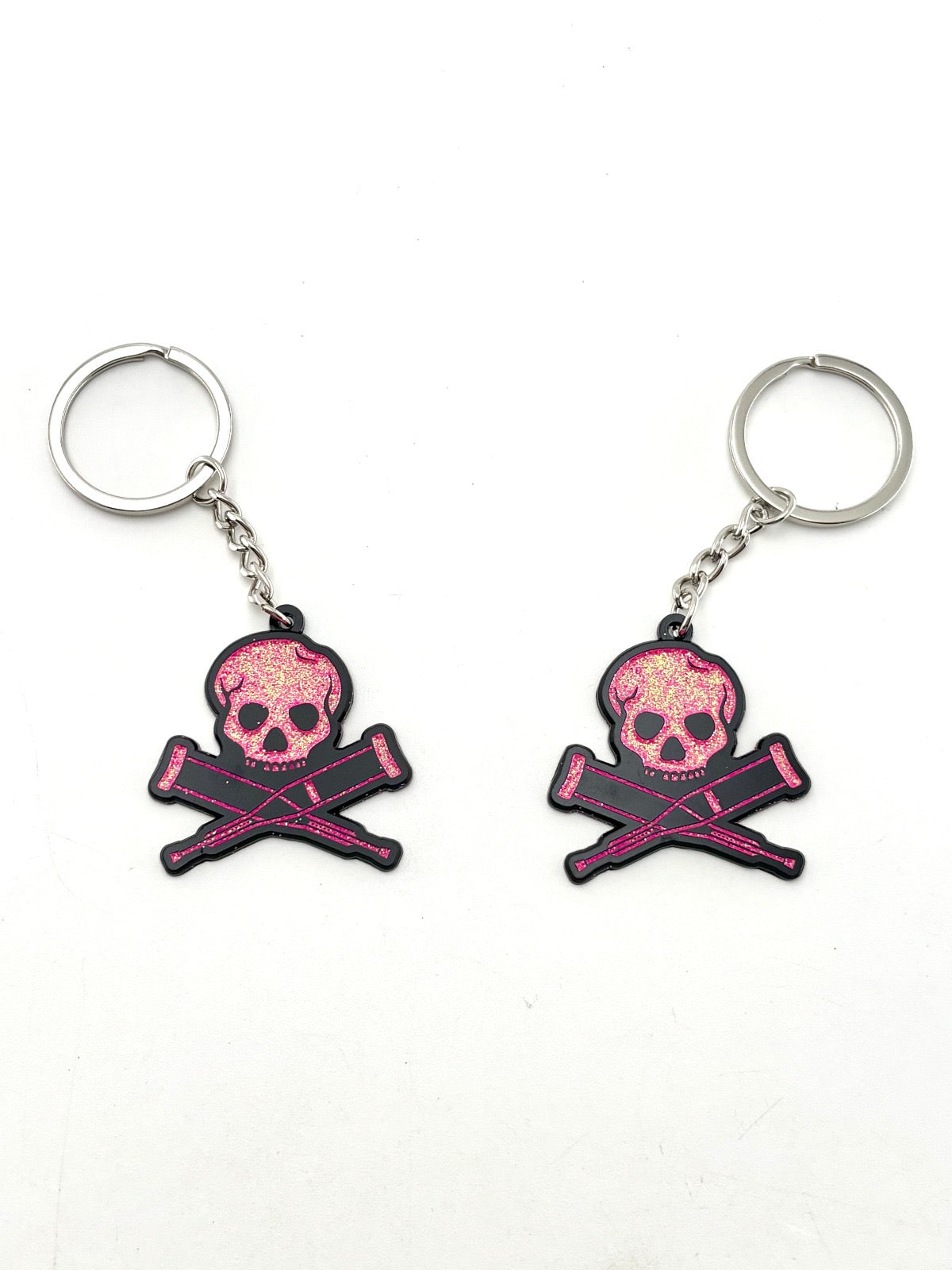 don’t try this at home metal keychain *pink glitter variant*